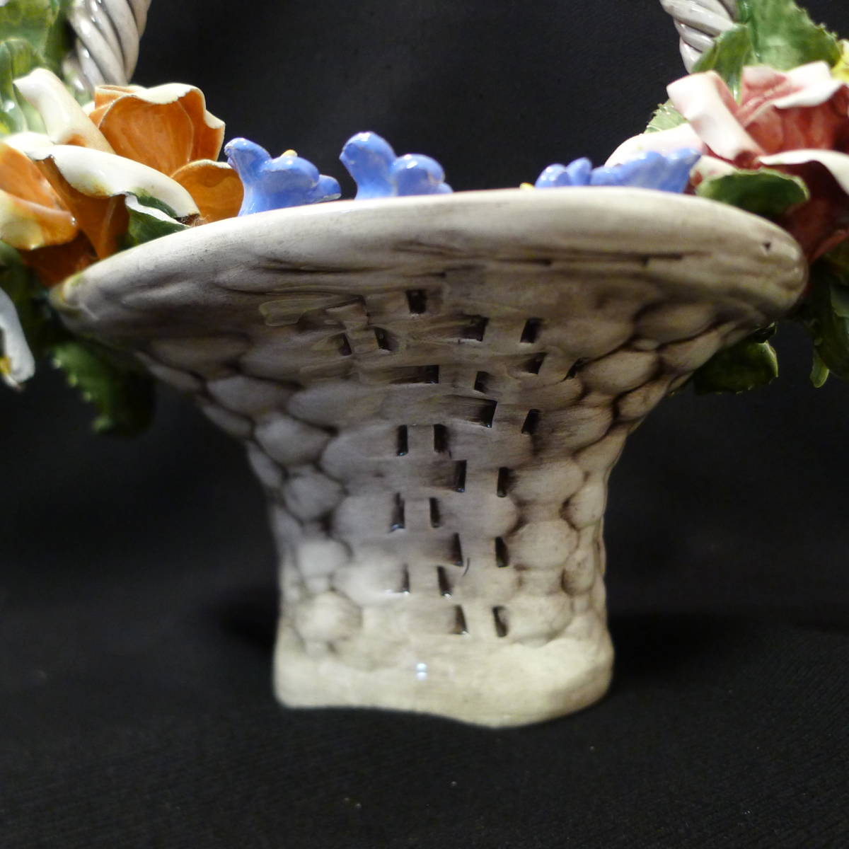 ㏄214○イタリア製 ＊ITALY 陶花＊陶器の置き物＊フラワーバスケット