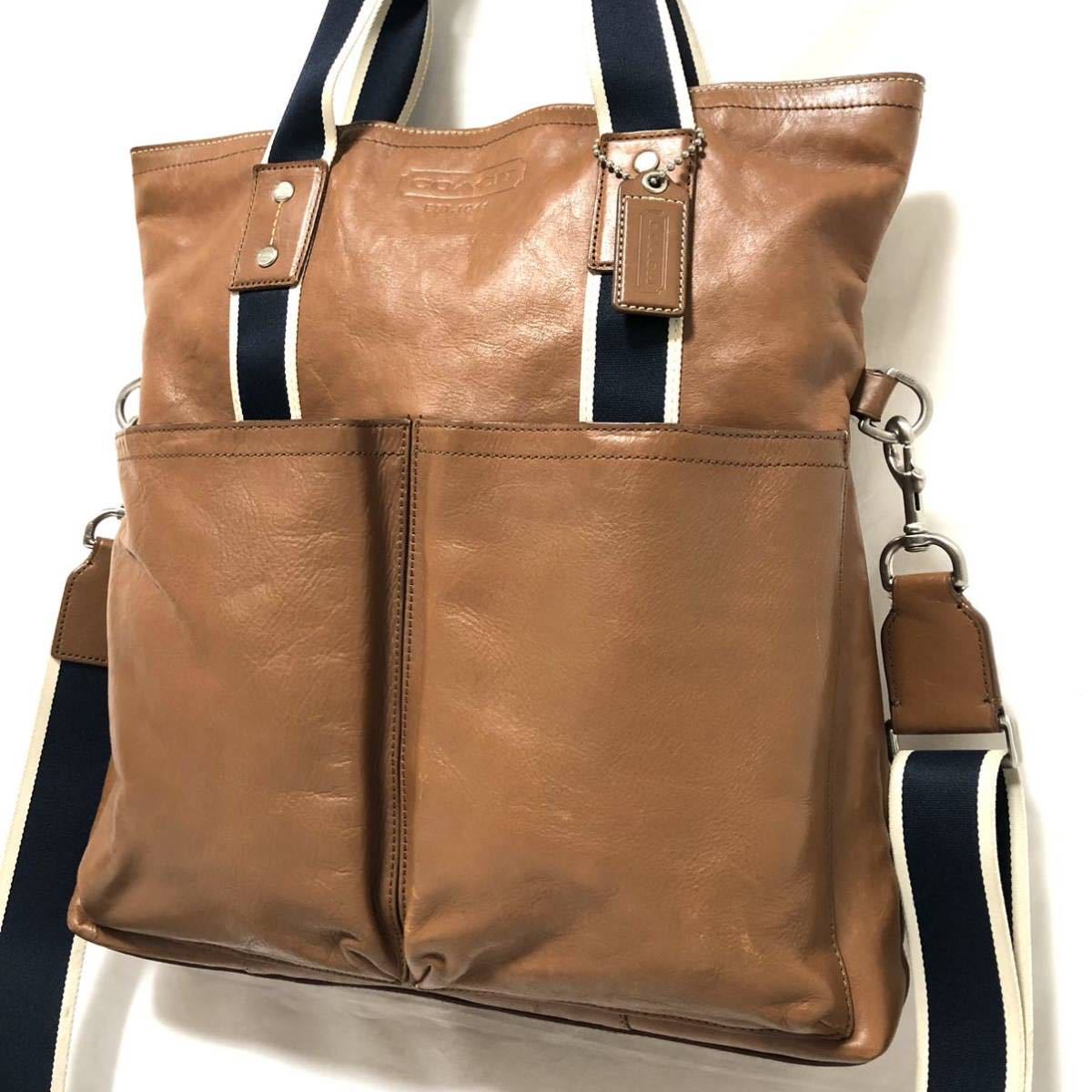 (59)美品「COACH men's」●A4入るショルダーバッグ●トートバッグ本革レザー茶●ヘリテージ●コーチメンズ●ブリーフケース●カバンバック