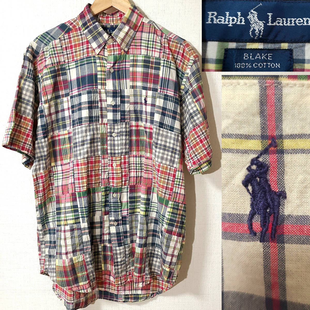 1000円 希少モデル 90s ポロ ラルフ ローレン BLAKE Patchwork Shirt 