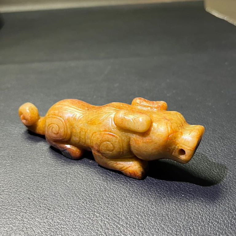 人気セール，大人気 【聚寶堂】古玉彫刻 11cm×3.3cm 神獣 根付