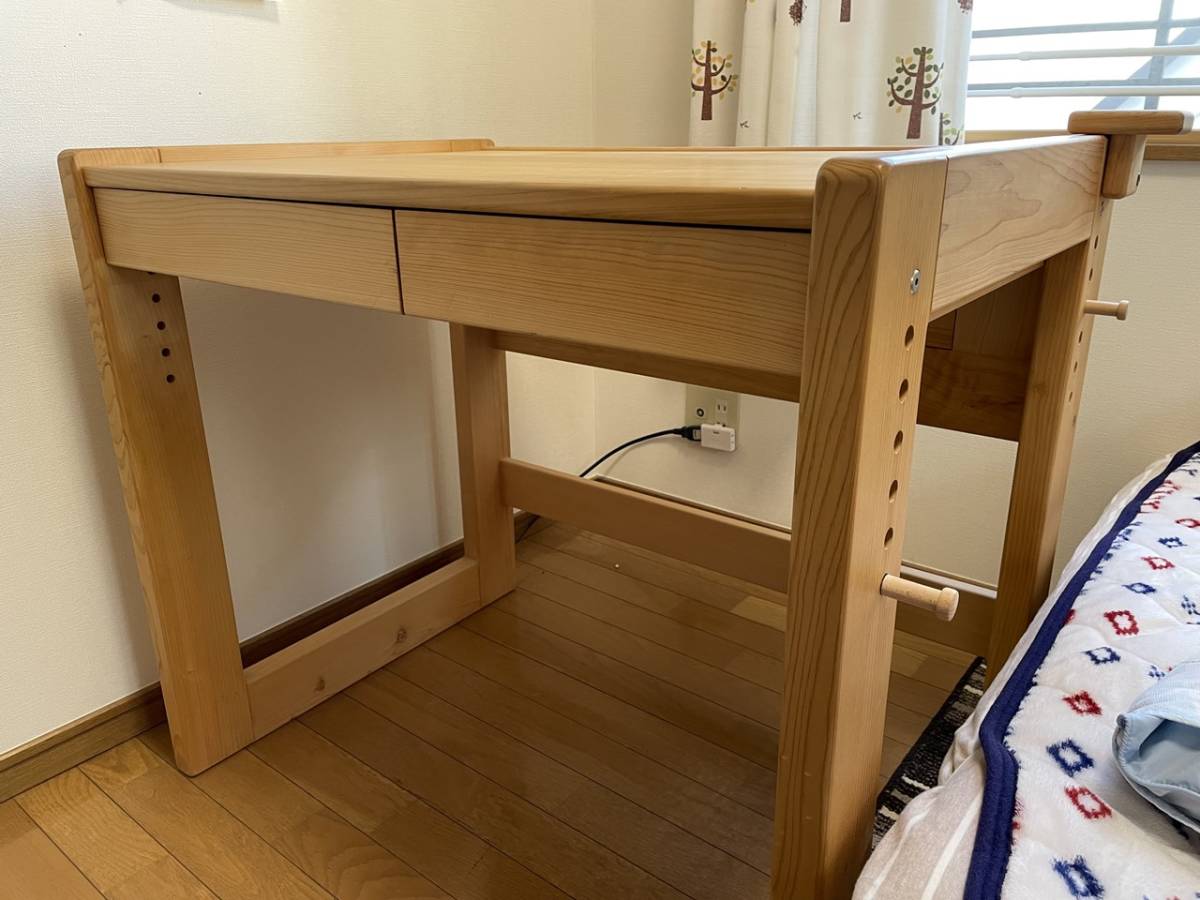 全国送料10円/国産檜【無垢材】の学習机・個人出品/ LOCOデスク【日本製】高さ調整式 ・ライト台とフック付き【組み立て式】脚は別出品