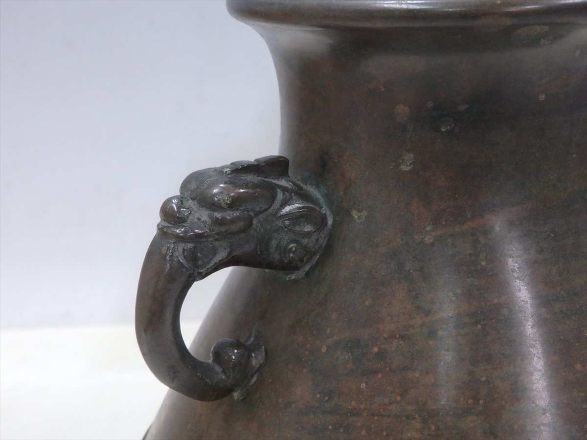☆平安 清雲作【青銅双耳花瓶 共箱】重さ約2.8キロ 最大径18.2cm 高さ