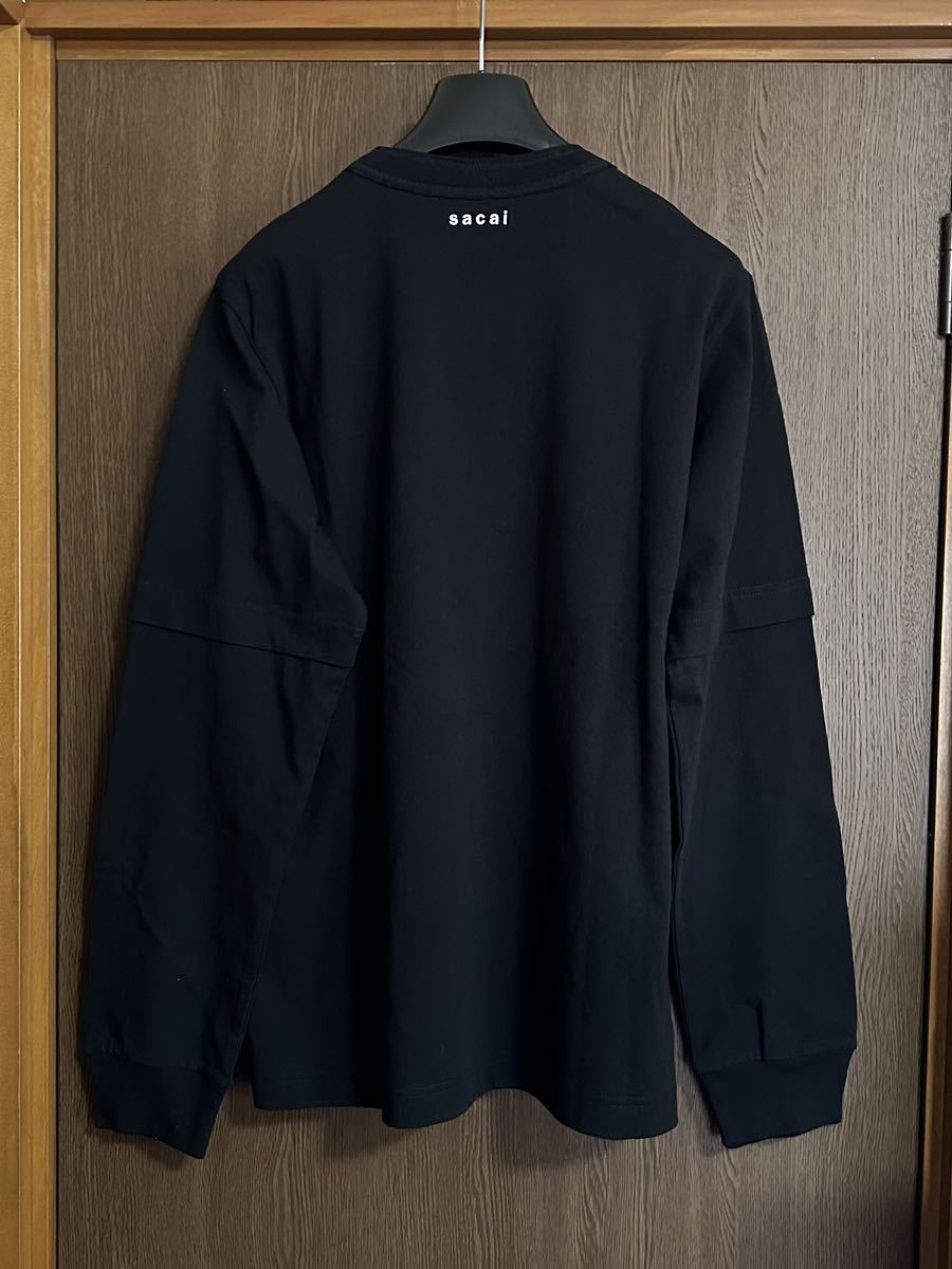 黒3新品 sacai サカイ メンズ BACK to BACK レイヤード ロング Tシャツ