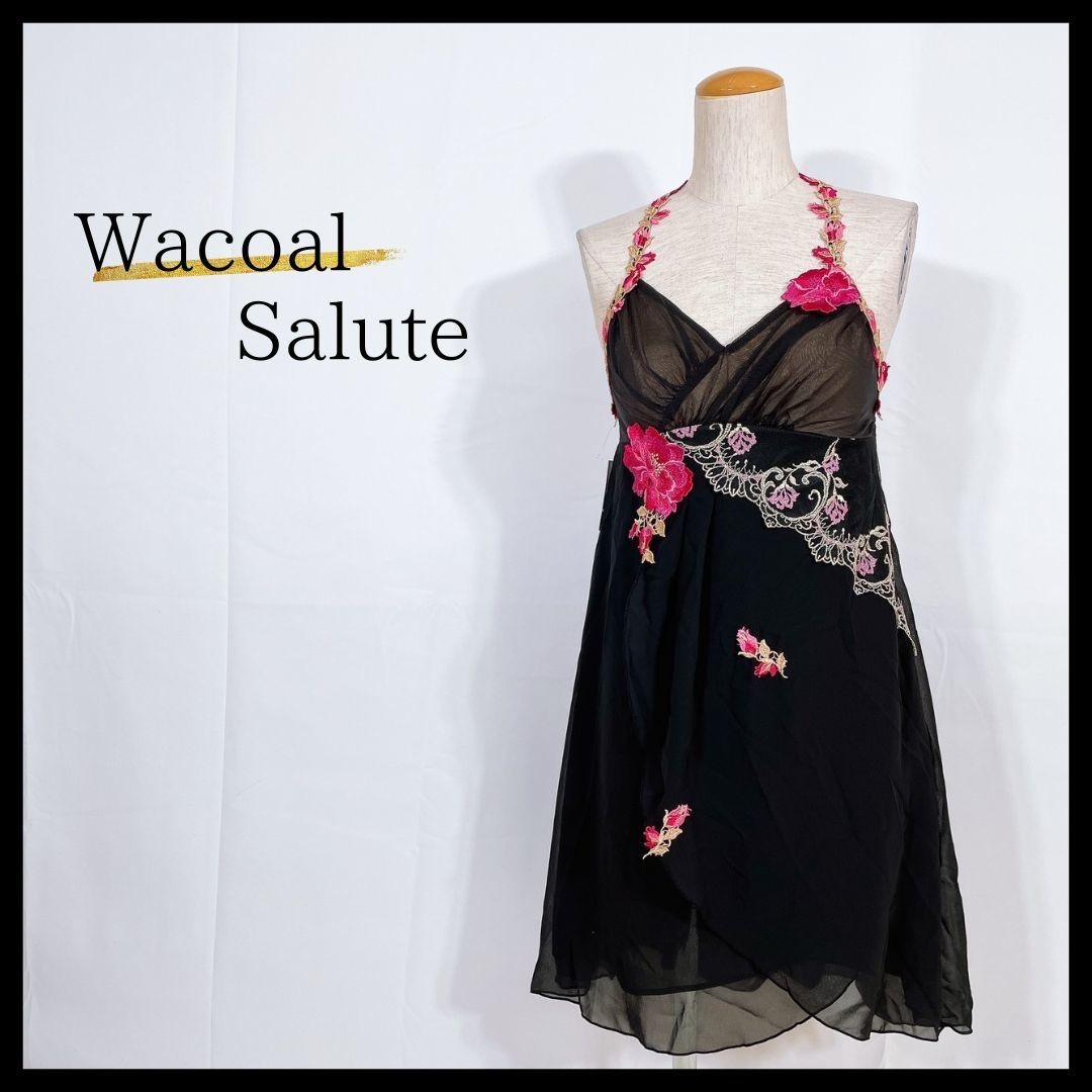 新品 レディースM Wacoal Salute ナイトドレス ランジェリードレス NTJ253 53G シャガール 上品 刺繍 フレア ワコール サルート 【23518】