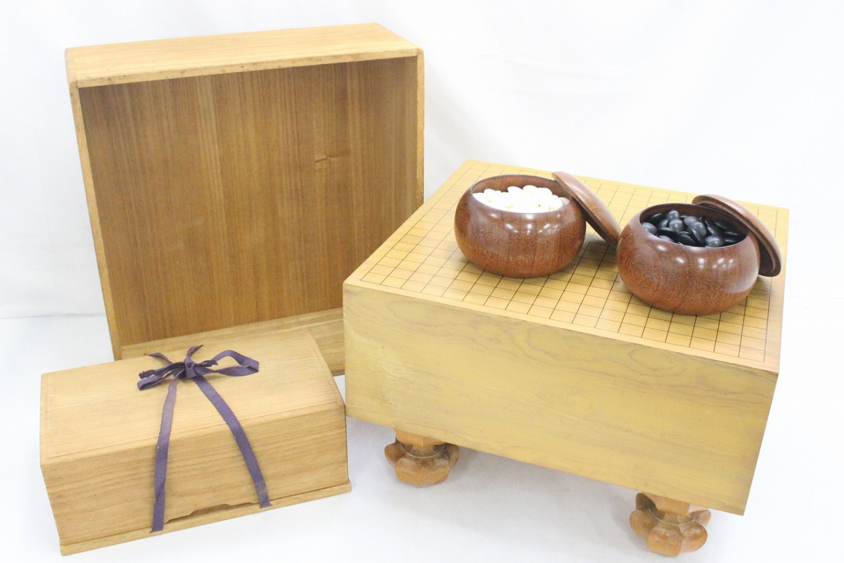 天然木 囲碁盤 蛤碁石セット 脚付 ヘソあり 5寸 足付き木製
