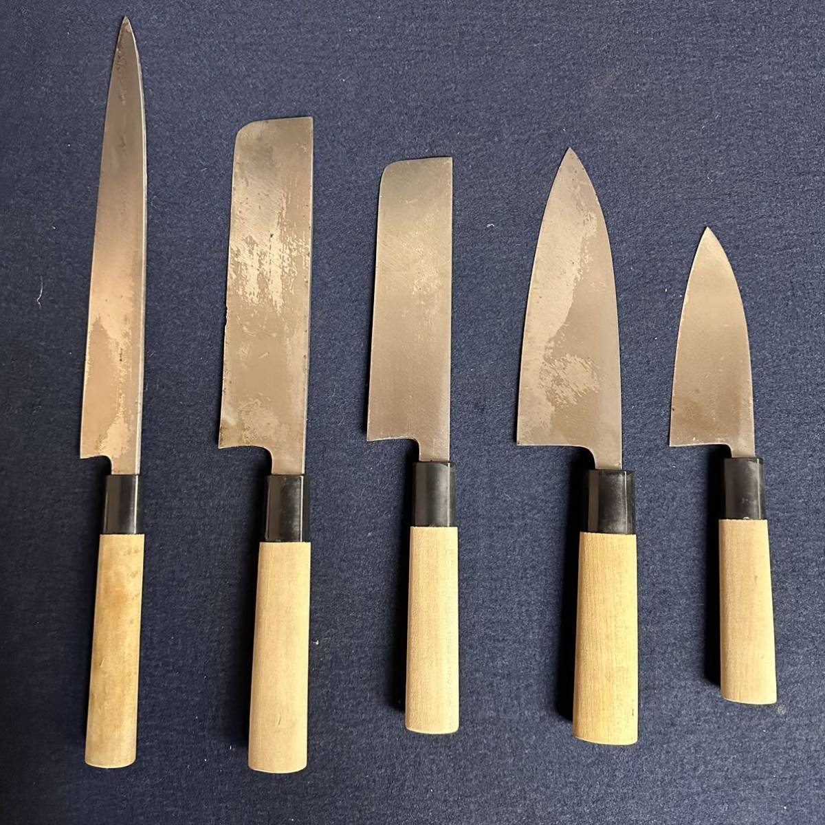 ER823] 堺秀岳 御料理包丁 5本セット ケース付 出刃 小出刃 柳刃 菜切