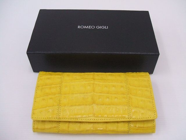 ROMEO GIGLI クロコダイル ワニ革 Henglong croco 折財布 定価35000円 FERRY 長財布 イエロー ロメオジリ 1-0412G# 172759