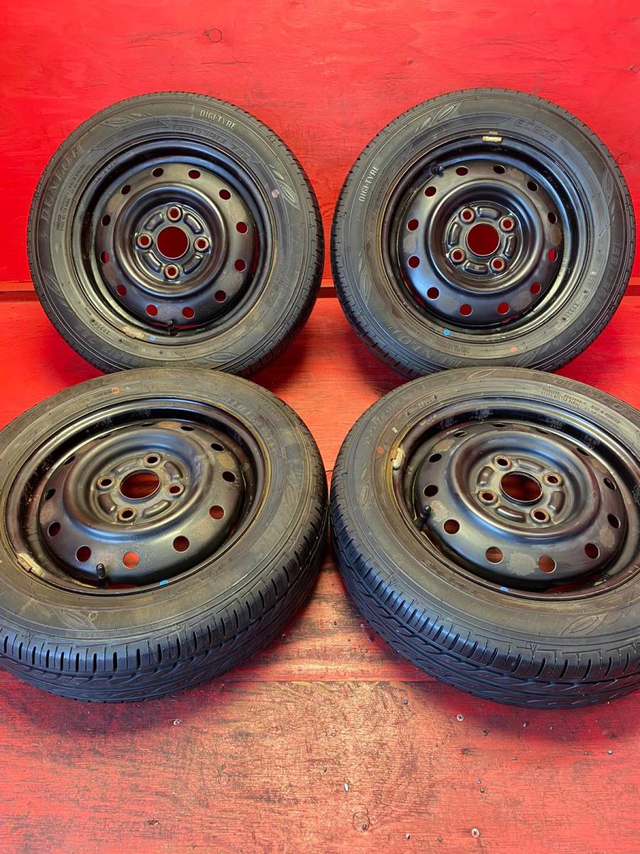 155/65/R13 73S DUNLOP EC202 製造年2020， 4本 80% バリ山 鉄ホイール付き *542