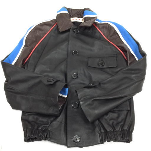 マルニ サイズ 38 牛革 レザー 長袖 ジャケット フロントボタン アウター メンズ 茶×黒×青×白×赤系 MARNI