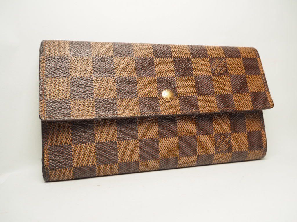 B234 1円 ■美品■ LOUIS VUITTON ルイヴィトン N61215 ダミエ ポルトトレゾール インターナショナル 三つ折り 長財布 ブラウン系