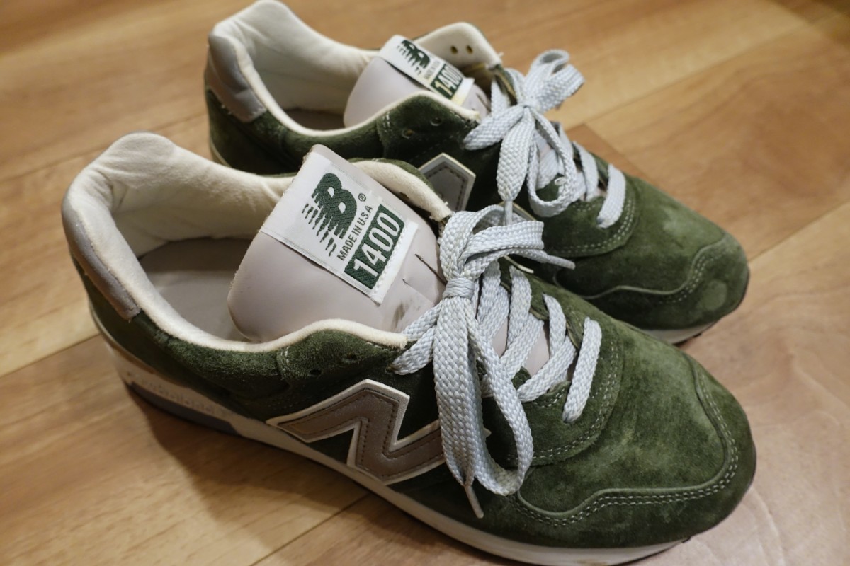 【美品】NEW BALANCE ニューバランス M1400MG US8.5/26.5cm オールスウェード マウンテングリーン×グレー MADE IN USA