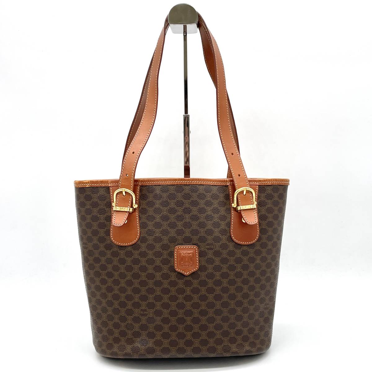 1円 美品 CELINE セリーヌ マカダム柄 ブラゾンロゴ ブラウン トート 