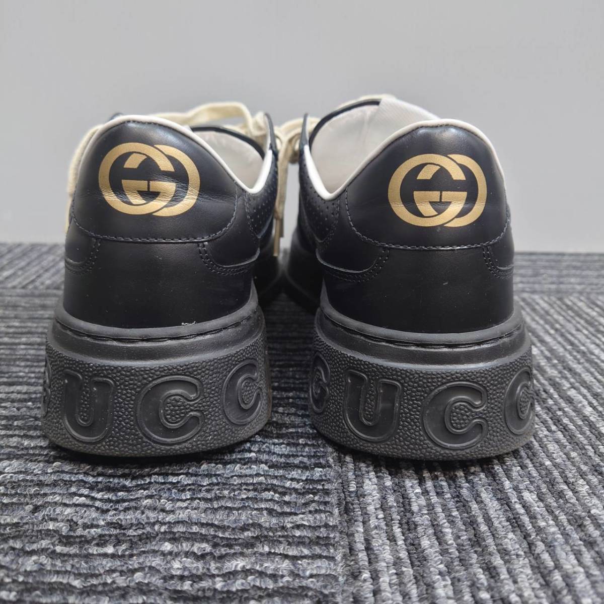 1円～ 美品 グッチ GUCCI GGエンボス メンズ スニーカー 黒 8 27cm 
