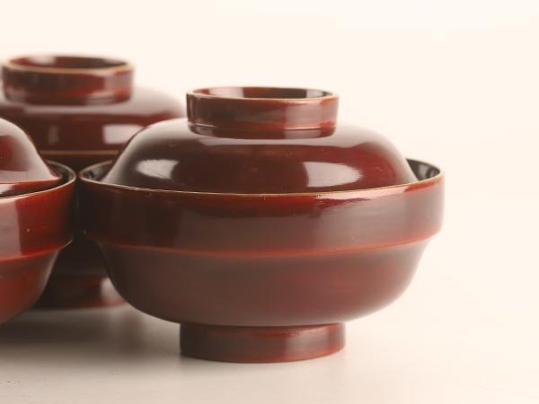 流】木製漆器 溜塗 見返り蒔絵吸物椀九客 TK393