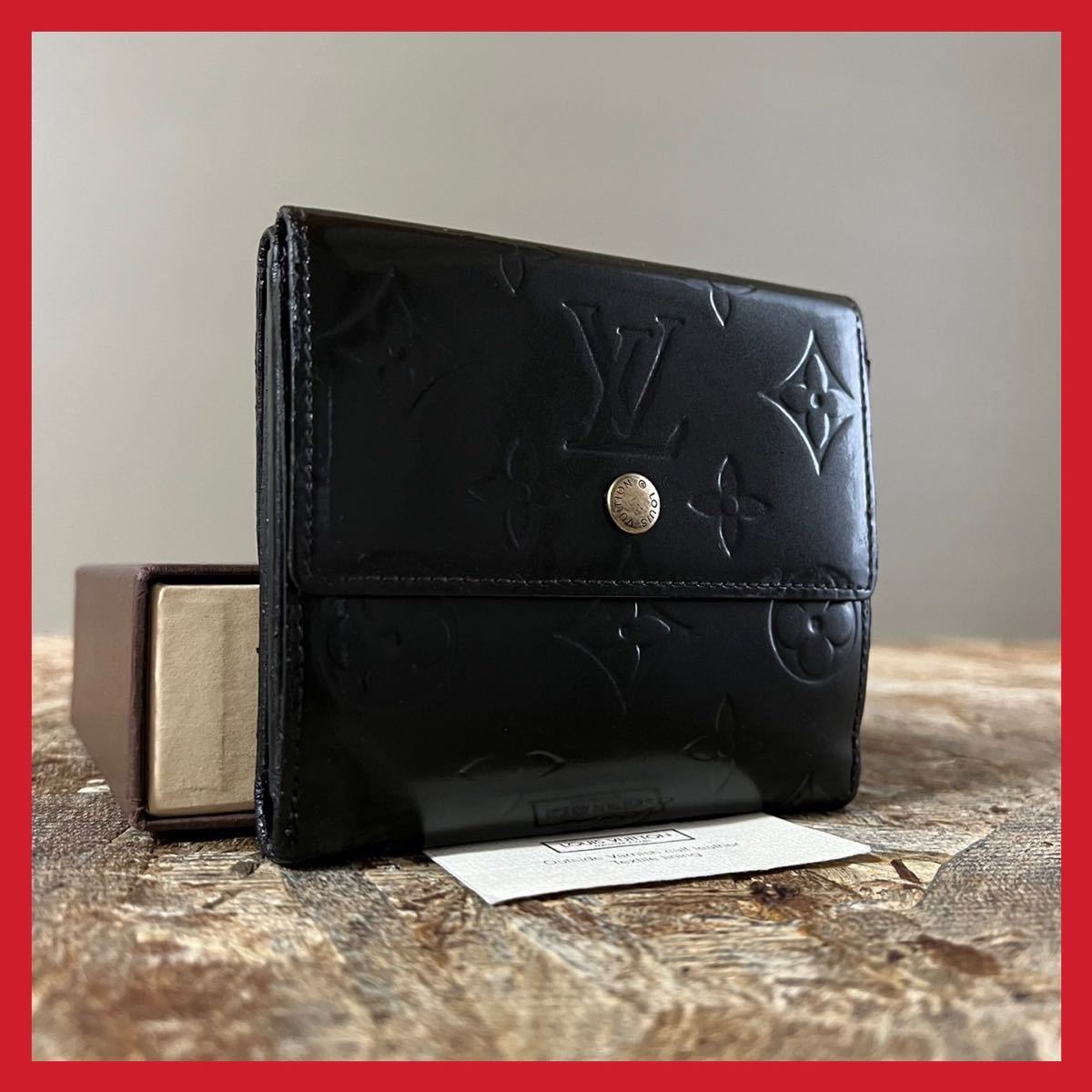 本物保証 1円~ 良品 LOUISVUITTON マットブラック ジッピーウォレット 男女 ヴェルニ　三つ折り　コンパクト　ルイヴィトン　mi0090