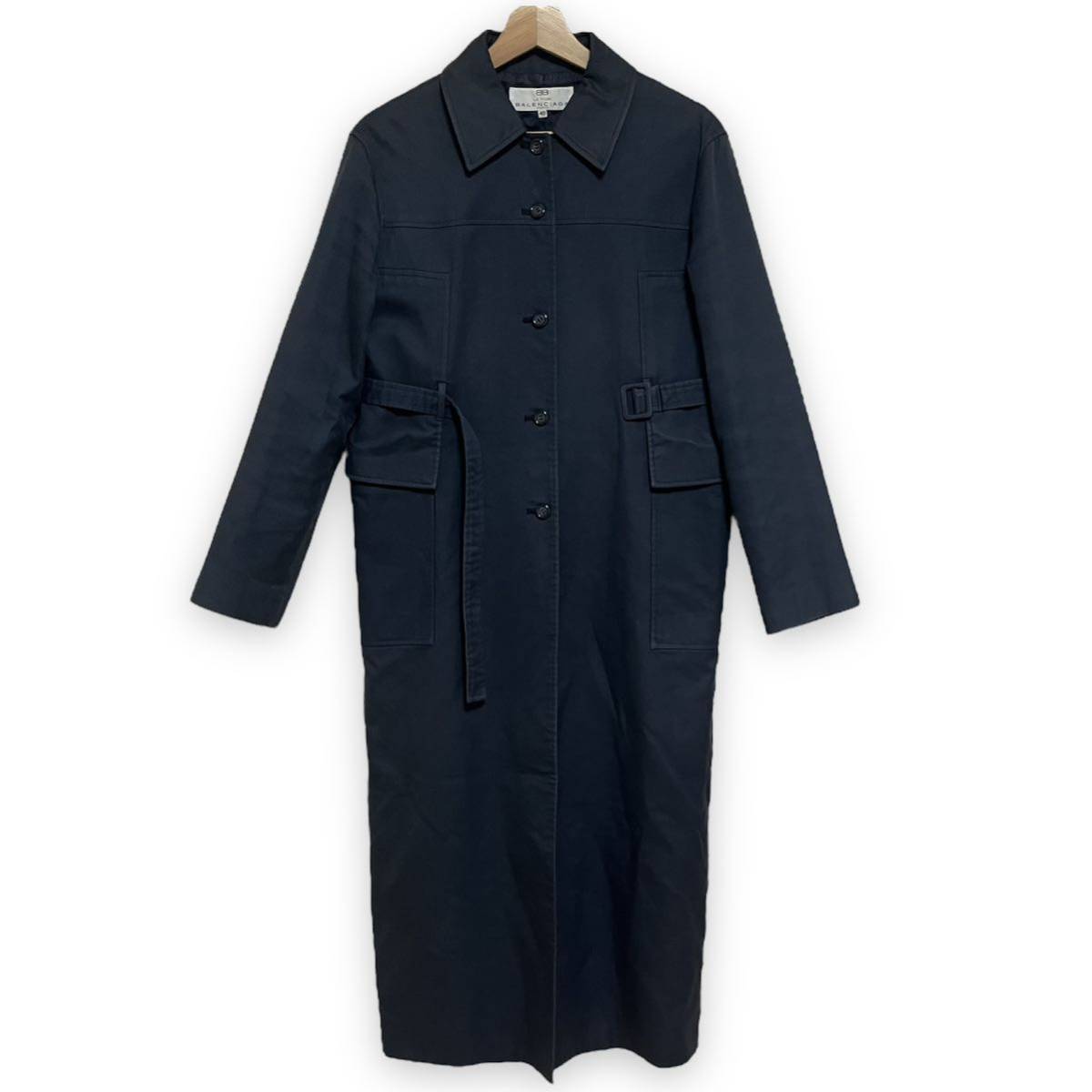 BALENCIAGA la mode ロングコート マキシ丈 バレンシアガ ネイビー 変形 ４０　ステンカラーコート デザイン ヴィンテージ