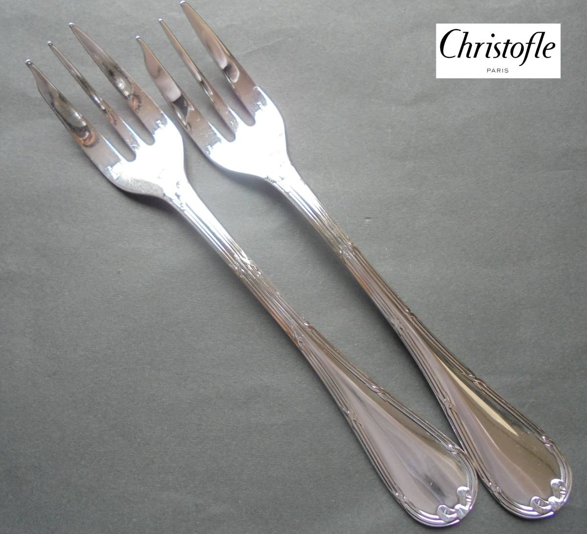 美品☆仏蘭西高級銀器クリストフルシルバー銀P　ケーキフォーク2本　リュバン