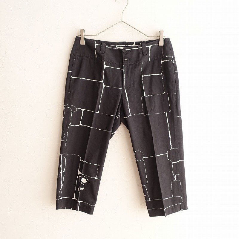 ミナペルホネン mina perhonen *undiscoveredコットンプリントクロップドパンツ*38オックス墨黒テーパード(2-2303-622)【80D32】