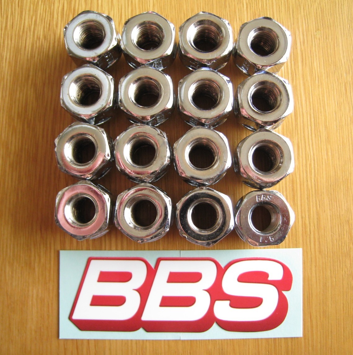 希少品！BBS貫通ナットM12×P1.5 16個セット×BBSステッカー メッキ