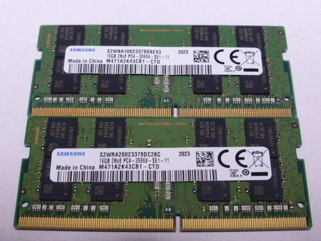 メモリ ノートパソコン用 1.20V Samsung DDR4-2666 PC4-21300 16GBx2枚