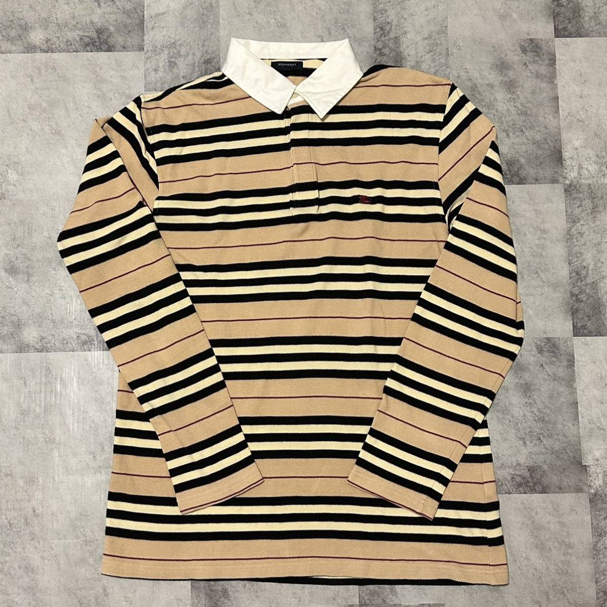 バーバリーロンドン BURBERRY LONDON ポロシャツ 長袖 ノバボーダー 大きいサイズ ベージュ サイズL