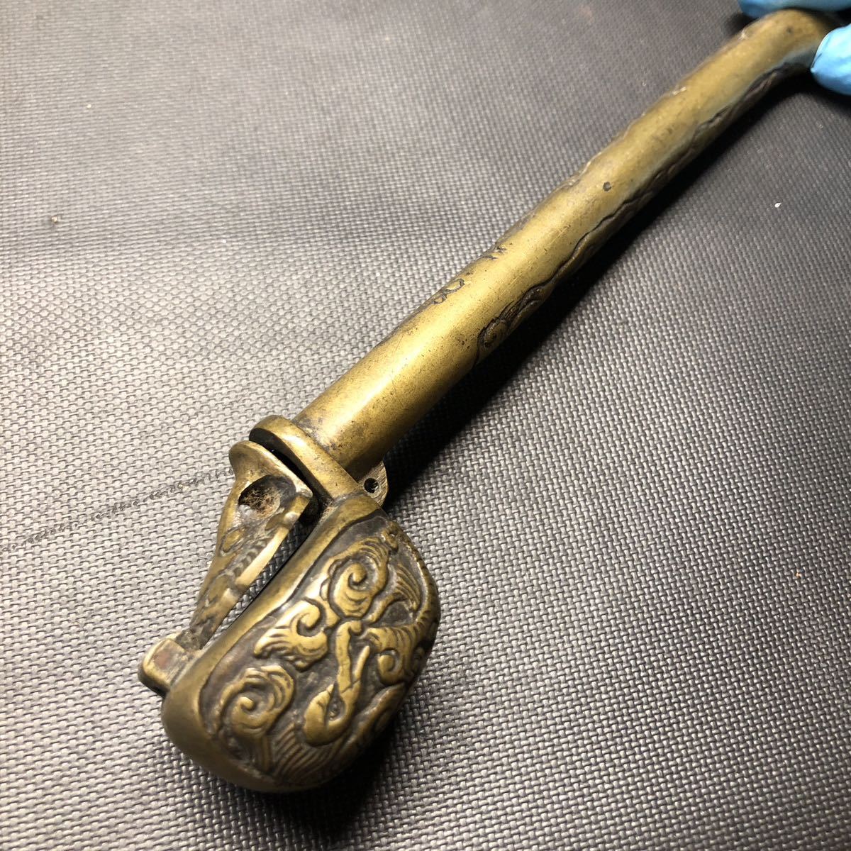 AI1467 時代物 銅製？ 木箱入り 矢立柄香炉 3点まとめて 矢立形柄香爐 