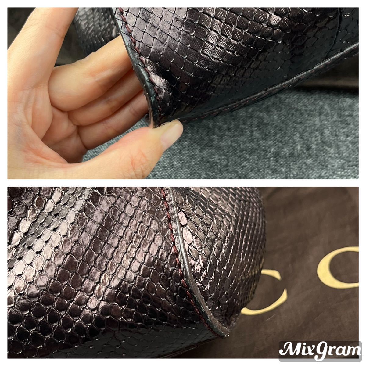 希少】GUCCI パイソン トートバッグ メタリック パープル エキゾチック 