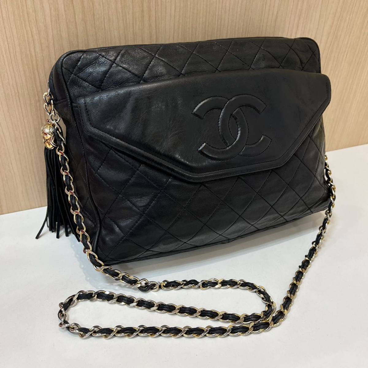 1円〜 美品！CHANEL デカココ フリンジ付き チェーンショルダーバッグ 