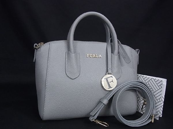 1円■美品■ FURLA フルラ テッサ レザー 2WAY クロスボディ トート ショルダー ハンドバッグ 手提げかばん レディース グレー系 AJ9142ミN