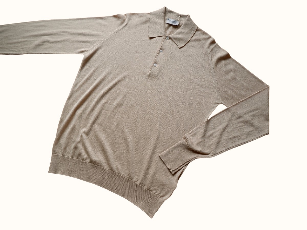 メンズ M ジョンスメドレー 最高級コットン ポロネックセーター FINCHLEY 新色 ALMOND JOHN SMEDLEY イギリス製★