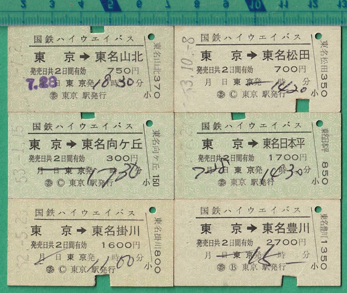 国鉄ハイウェイバス硬券切符50枚　ファイル入り バス硬券切符1□国鉄ハイウェイバス 東京～ 34枚 ☆昭和50年代/東名
