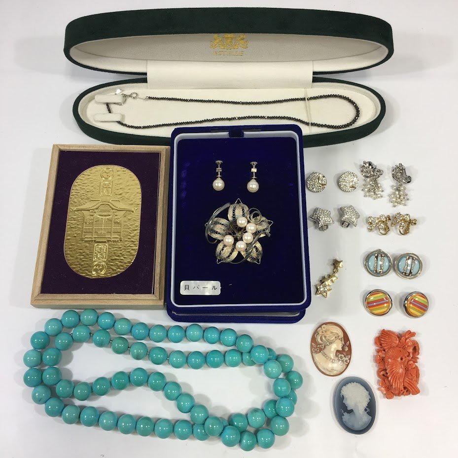 ■K18WG ブラックダイヤ 20.00ct刻印 ネックレス 5.0g カメオ 珊瑚 アクセサリー まとめ セット 約307.5g ■