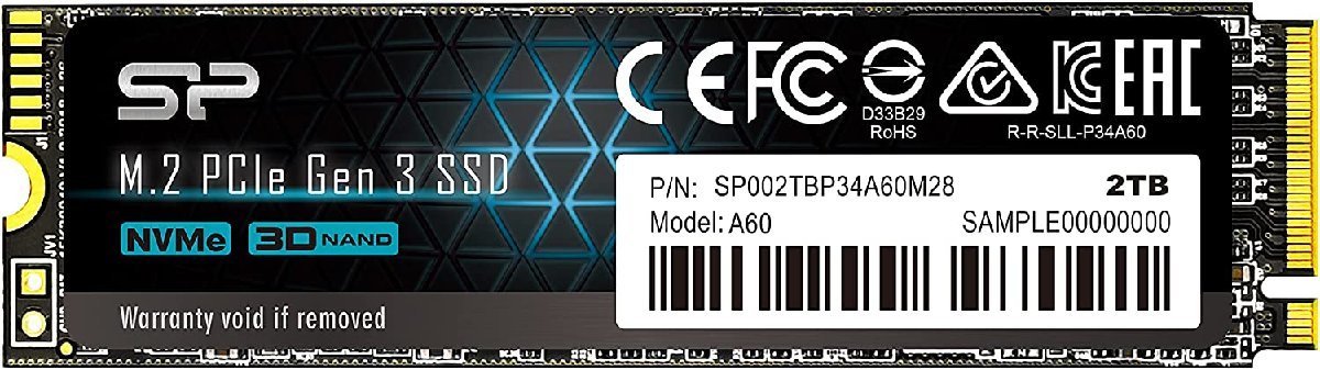 内蔵SSD SSD 2TB 3D NAND M.2 2280 PCIe3.0×4 NVMe1.3 P34A60シリーズ 