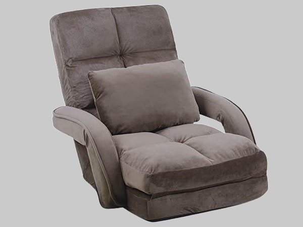 FLOGUOOR●フロアチェア 座椅子 アームレスト リクライニング 1人掛け ハイバック クッション 折り畳み式/ブラウン/訳有/1円スタート/JL