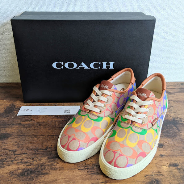 【15574】★未使用★COACH コーチ CITYSOLE シティソール スケート スニーカー レインボー シグネチャー レディース EUR38.5 約24.5cm 靴