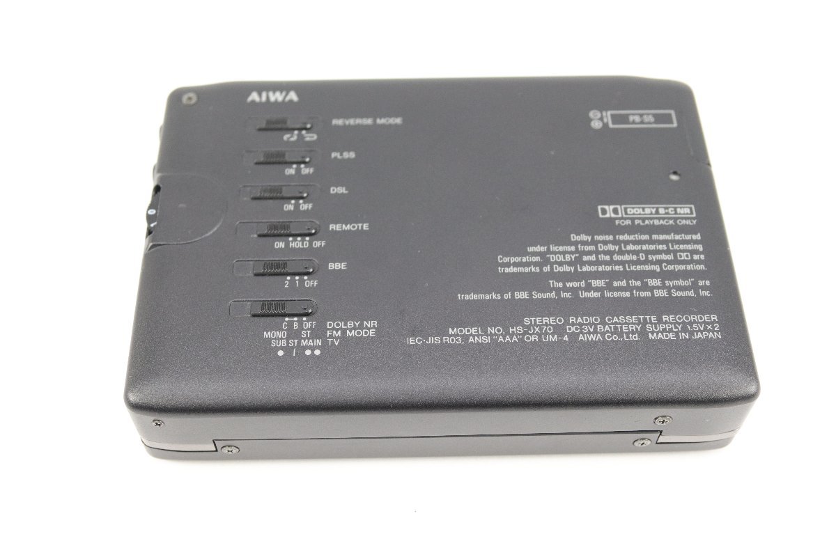 AIWA アイワ カセット プレイヤー ウォークマン レコーダー HS JX70 動作未確認 ブラック 黒 イヤホン ポーチ 付き 再生 録音 2355-YO