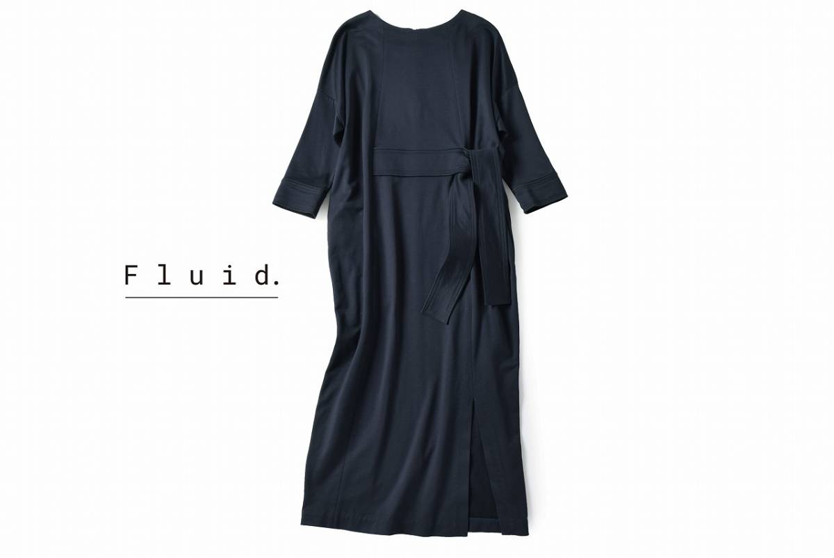 美品★フルイドFLUID3.5万★1size/9号★ワンピース濃紺D082