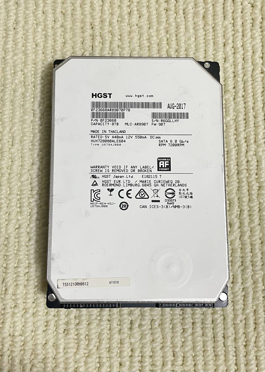 CT491 HGST 6.0Gb/s 7200RPM 3.5インチ 8TB HDD 2017年製