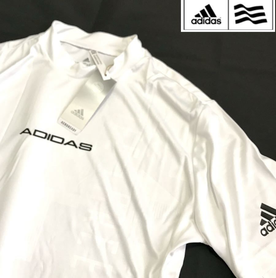 新品【メンズXO】白 adidas GOLFアディダスゴルフ 光沢 エンポスグラフィック柄 吸汗速乾 モックネックシャツ