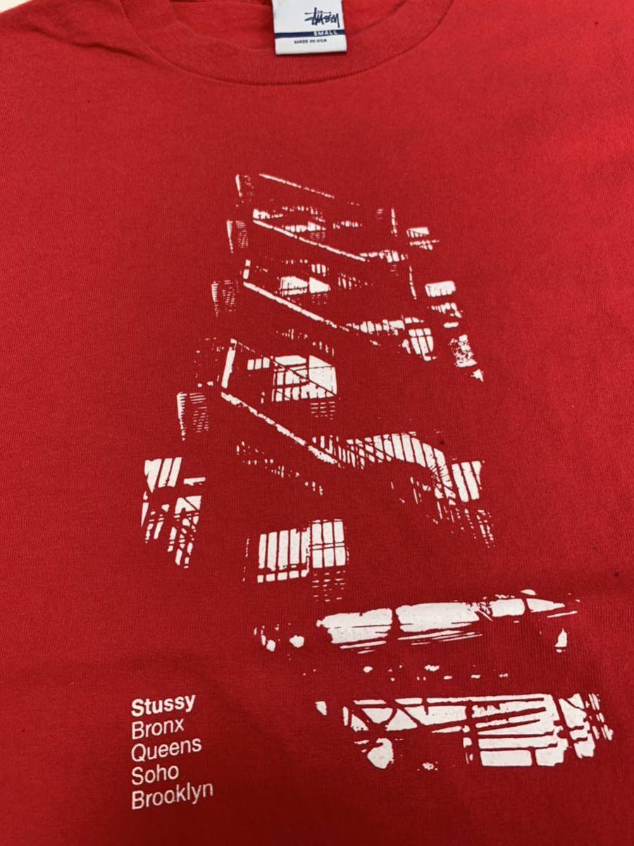 ★STUSSY ステューシー Tシャツレッド SBQSB Stussy Bronx Queens Soho Brooklyn USA製