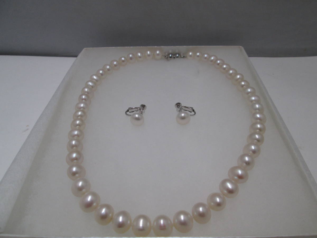 1964】池蝶真珠パールネックレスちイヤリングのセット 8.5mm～9mm 