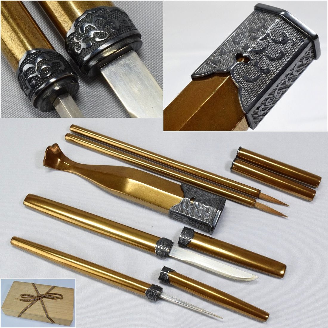  時代金地蒔絵 銀製毛彫金具 書道具一式五点 筆 紙刀 刀子 墨入 大名道具 箱付 検索語句 硯箱墨硯石(木工、竹工芸)｜売買されたオークション情報、yahooの商品情報をアーカイブ公開 - オーク 木工、竹工芸