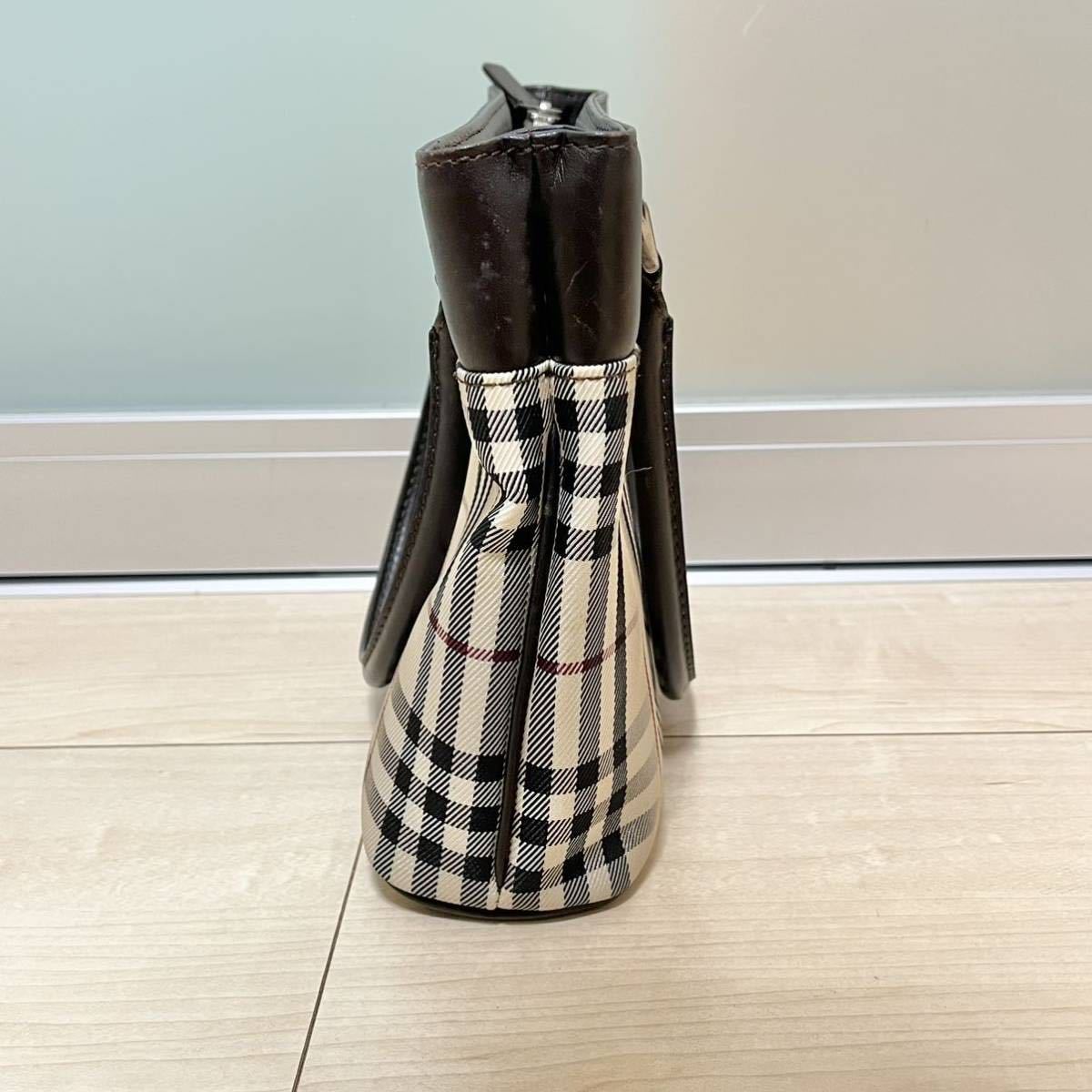 609 BURBERRY バーバリー チェック柄 ブラウンレザー ハンドバッグ