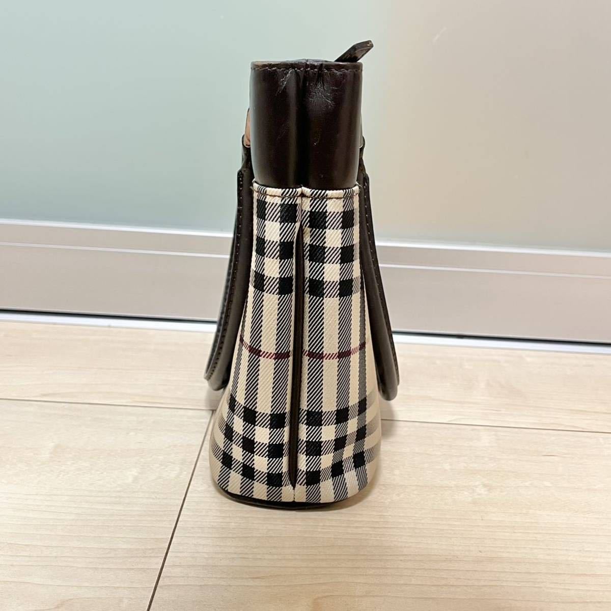 609 BURBERRY バーバリー チェック柄 ブラウンレザー ハンドバッグ
