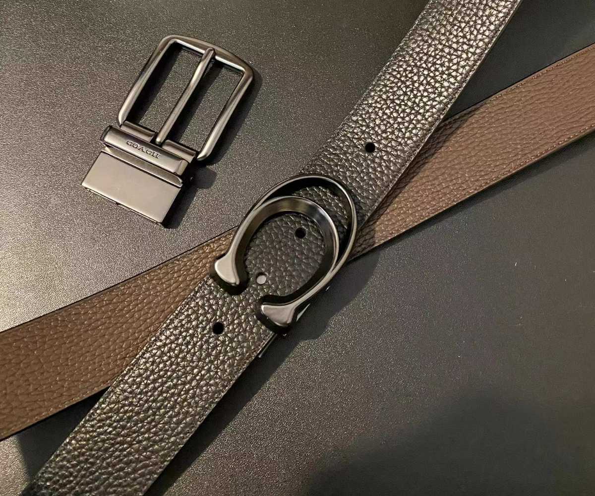 COACH コーチ メンズベルト リバーシブル シンプル レザー ブラウンx