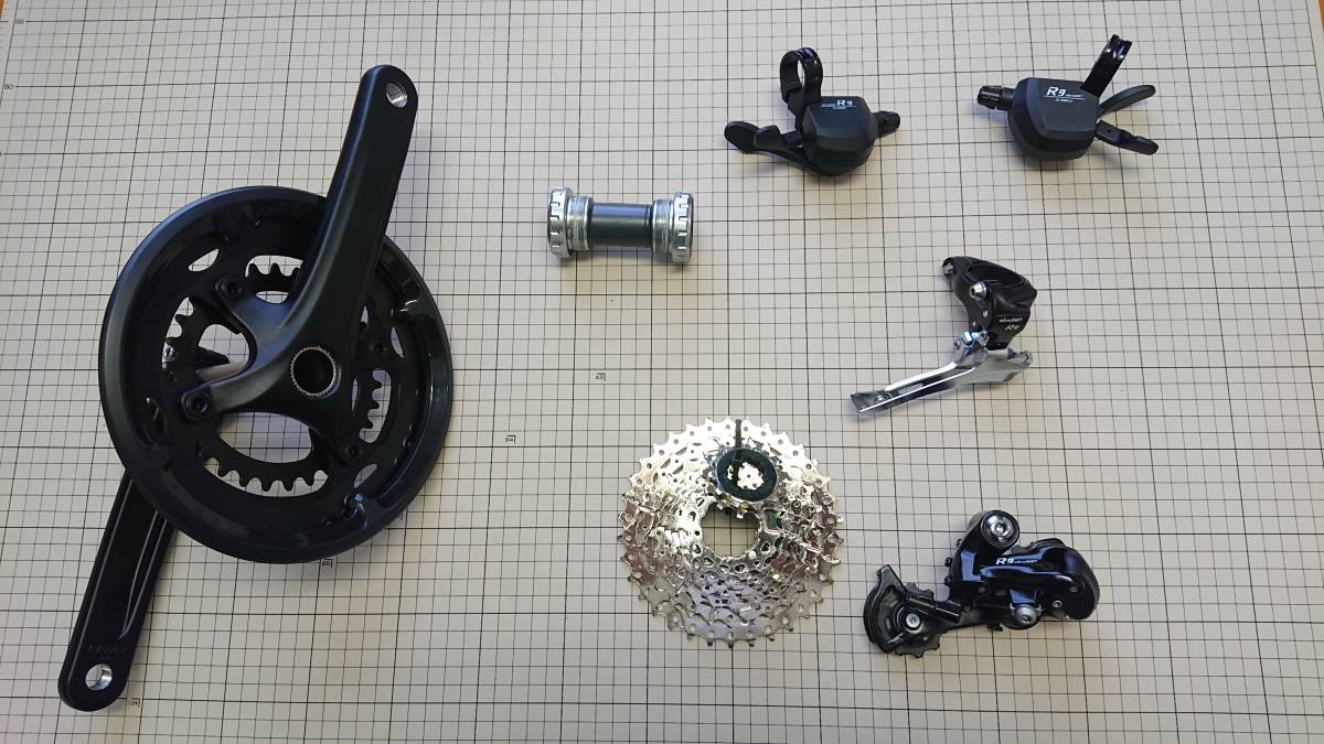【新車外し】　microSHIFT　マイクロシフト　R9　コンポセット　2×9速　【クランクセット　シフター　前後ディレーラー　BB　CS】　　　