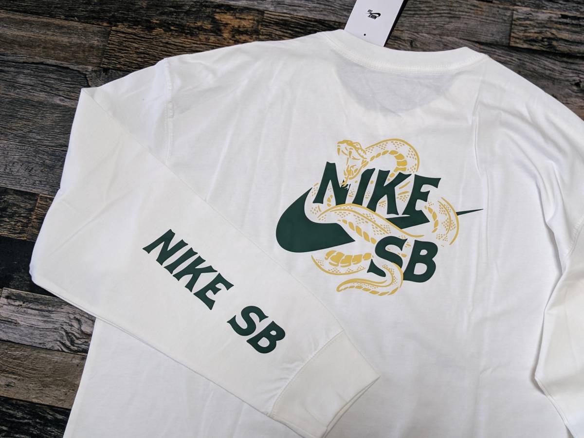 残少 XL NIKE SB LS クルー 検 コットン100% コブラ パイソン スネーク 毒蛇 長袖 Tシャツ ロンT ビッグロゴ スウッシュ 白/ホワイト