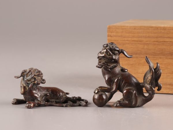 中国古玩 唐物 中国古玩 唐物 古銅造 獅子 置物 二点 時代物 極上