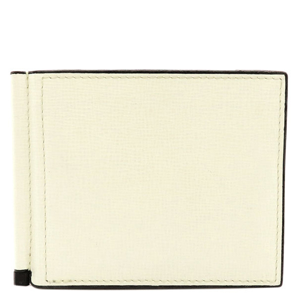 ヴァレクストラ 二つ折り財布 コンパクト ウォレット マネークリップ付き ホワイト レザー アイボリー
