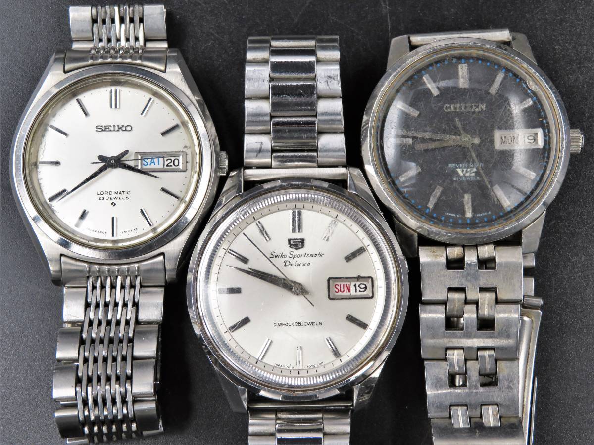1円～! 山 ジャンク 稼働品含む セイコー シチズン まとめ売り 3点セット デイデイト 自動巻き 純正ブレス メンズ 腕時計 KNNSV5865